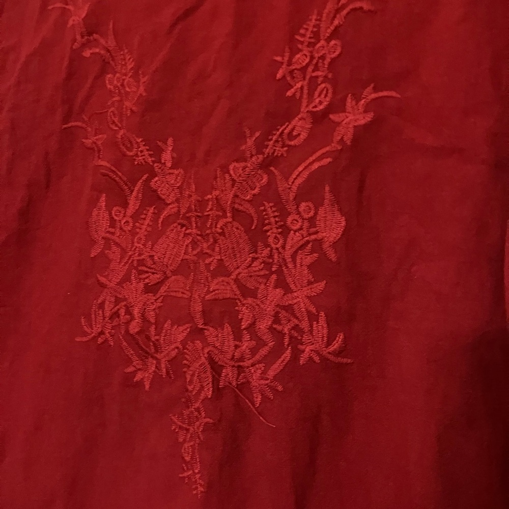 COPY - Red Embroidered Ruffle Neck Puff Sleeve - Picture 6 of 6